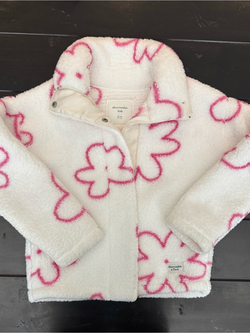 Abercrombie Kids Pink Floral Sherpa Fleece Jacket (size 13/14)